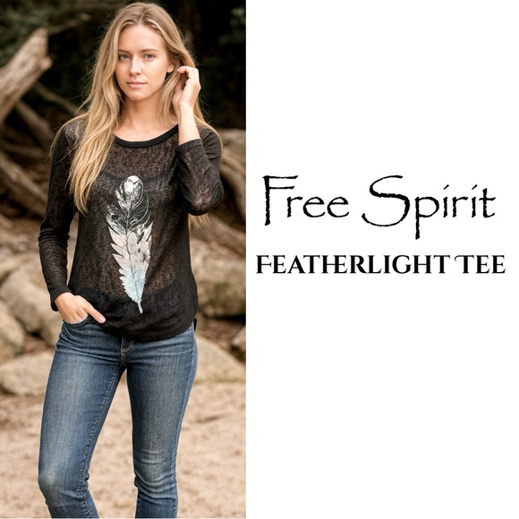 Tops - 🤗Black Sheer Top/Long Sleeve/Feather Design/Free Gift